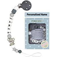 Cadena Chupetes Personalizado Koala Mapache Mordedor Bebes Nombre Cuentas Silicona Sin BPA Rosa Regalo de Ducha (Koala…